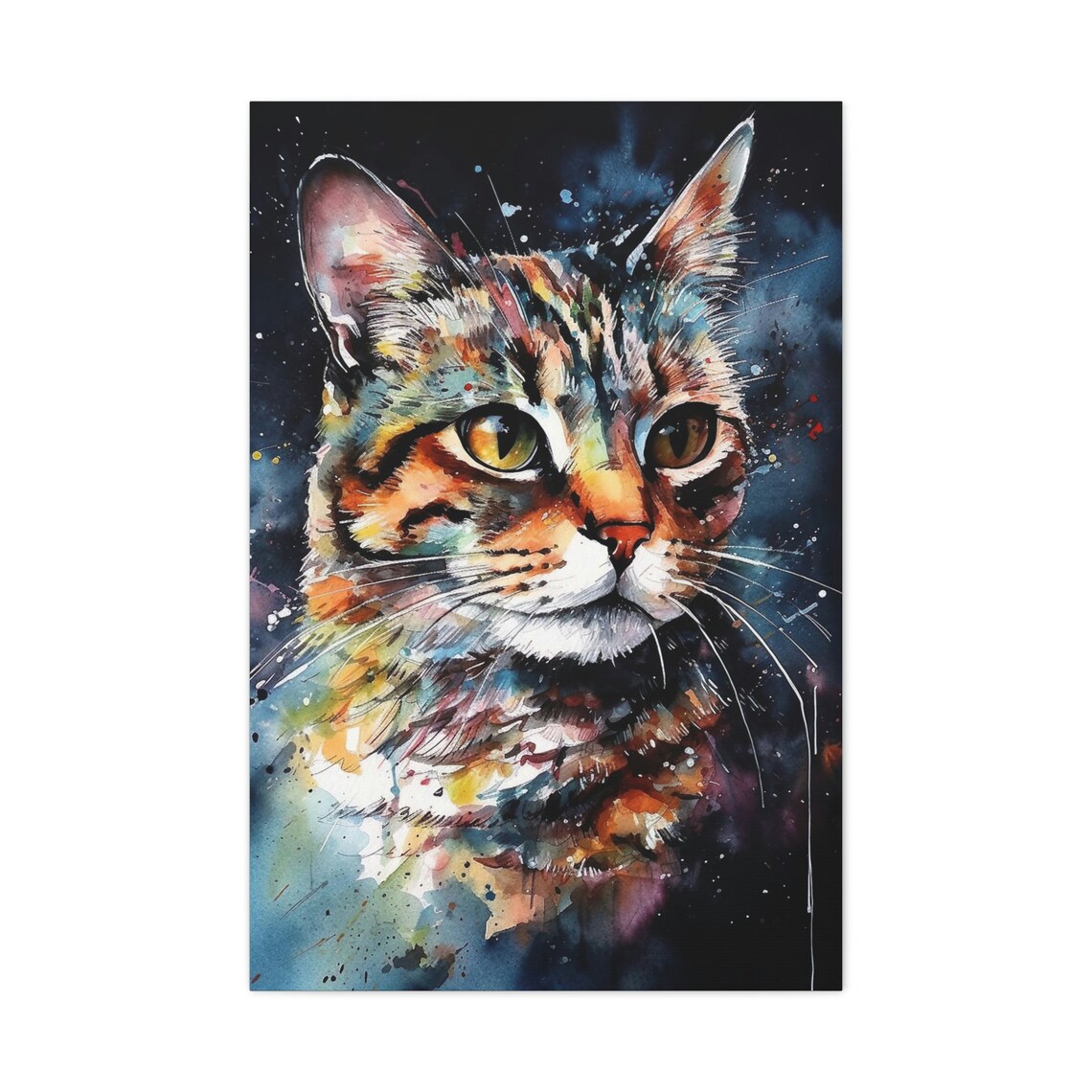 Tabby Cat Colorful Watercolor Portrait Golden Eyes Dark Art Poster - Image 5