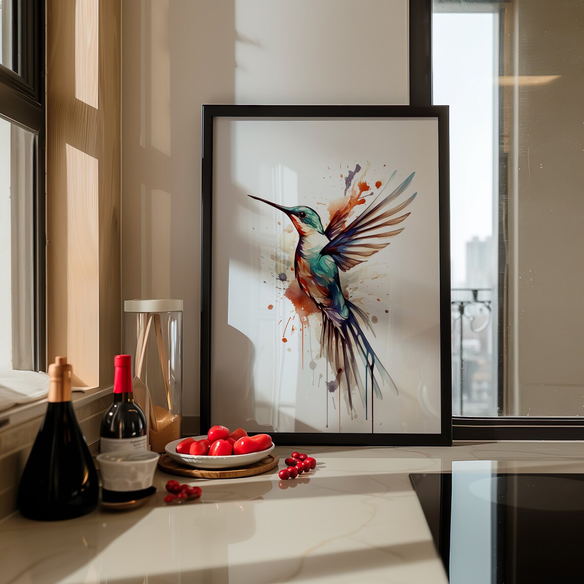 Colorful Hummingbird Watercolor Splash Flying Bird Art Poster - Image 2