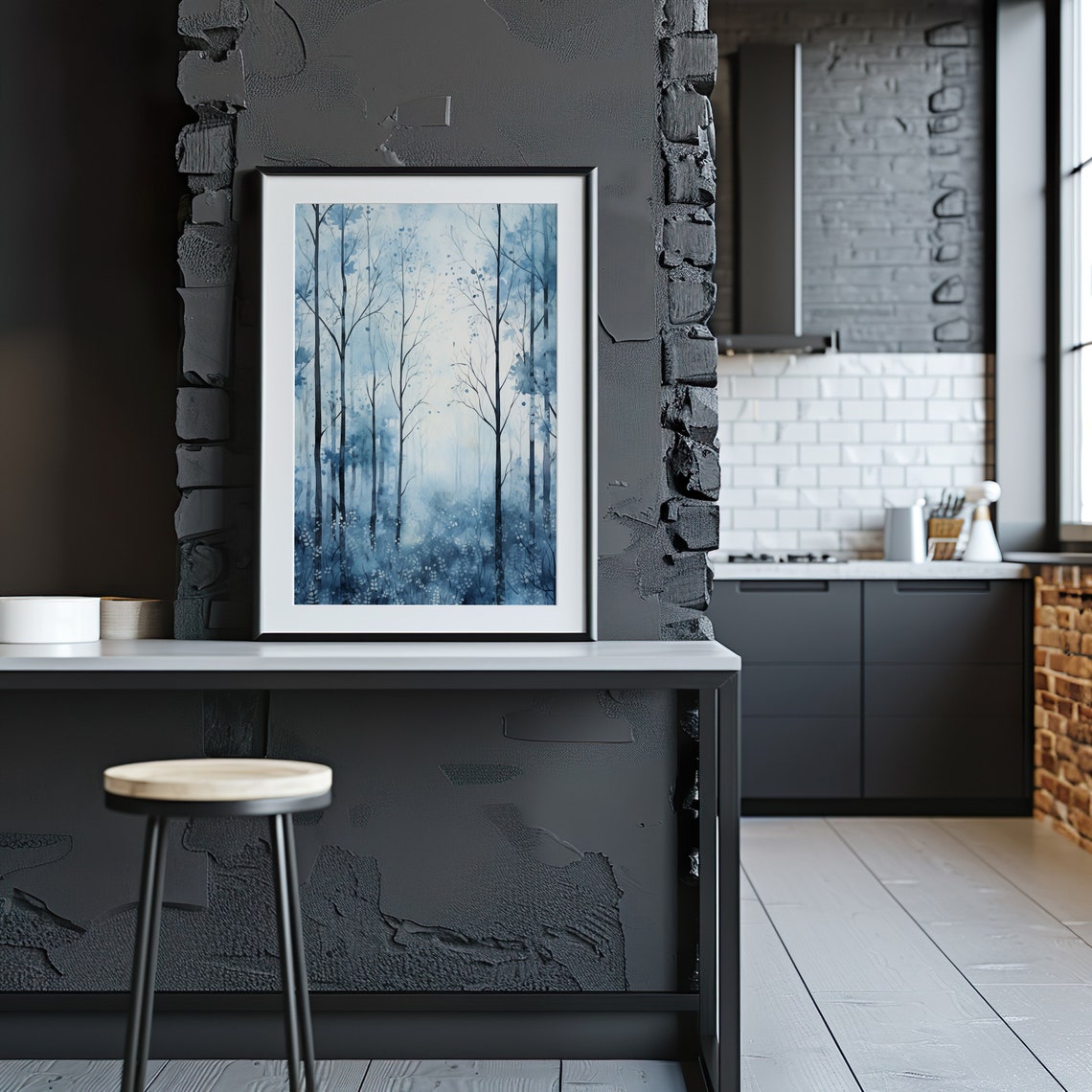 Blue Winter Birch Trees Watercolor Bare Branches Forest Poster - Image 5