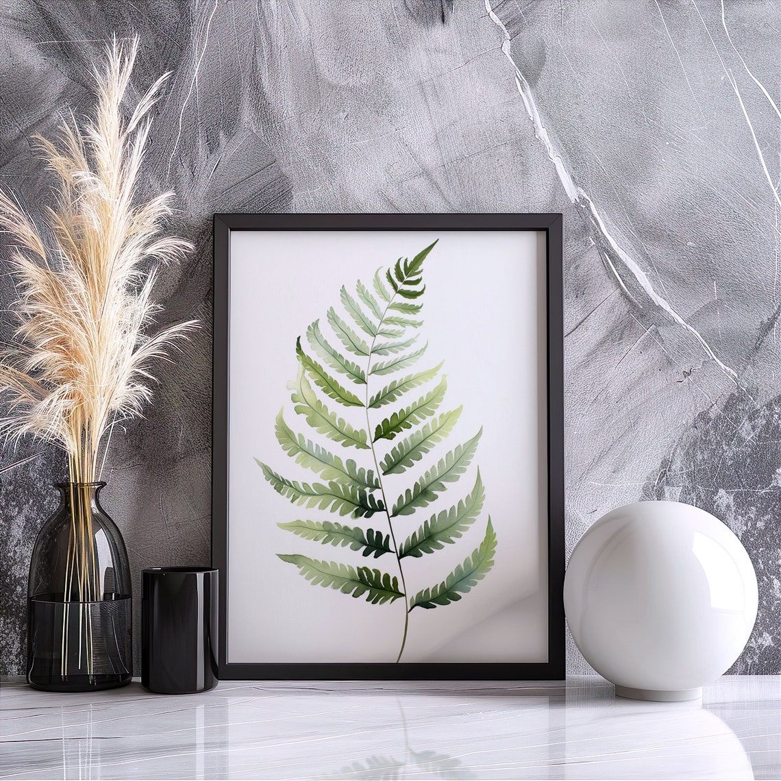 Green Fern Leaf Watercolor Botanical Plant Minimalist Art Poster - Image 2
