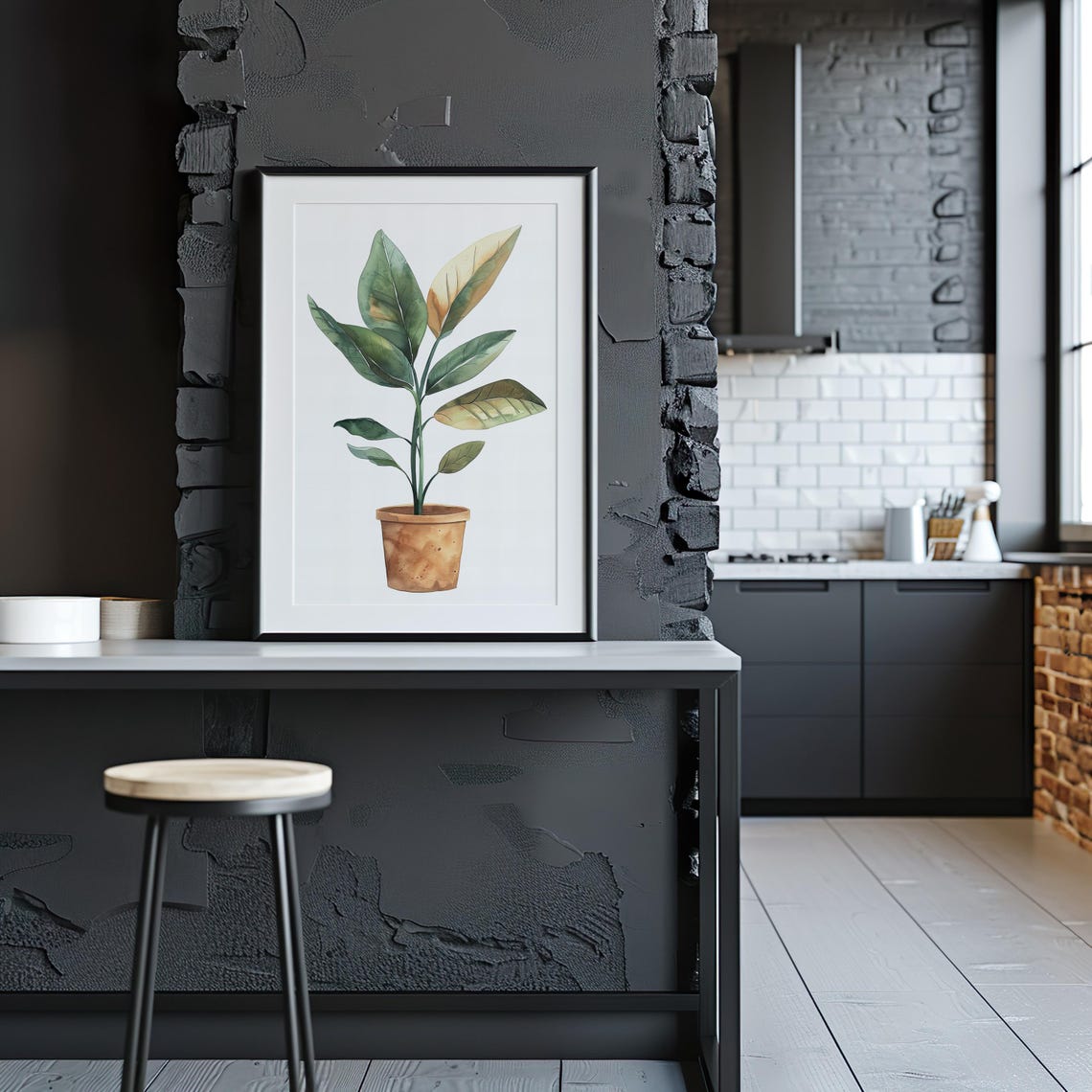 Potted Plant Watercolor Terracotta Pot Botanical Leaf Art Poster - Image 4