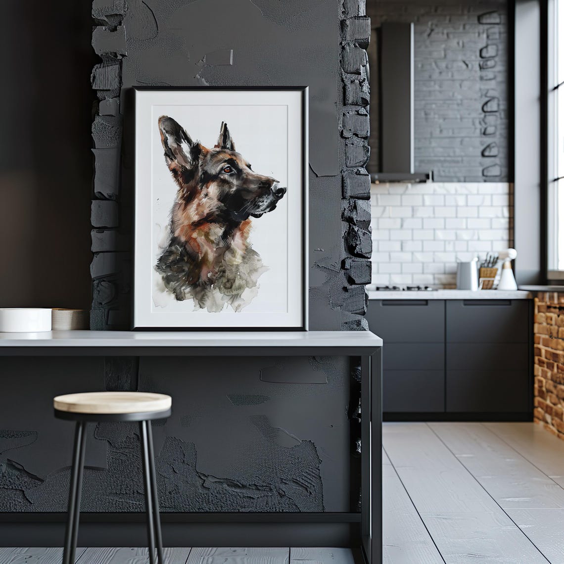 German Shepherd Watercolor Dog Portrait Profile Noble Art Poster - Image 2