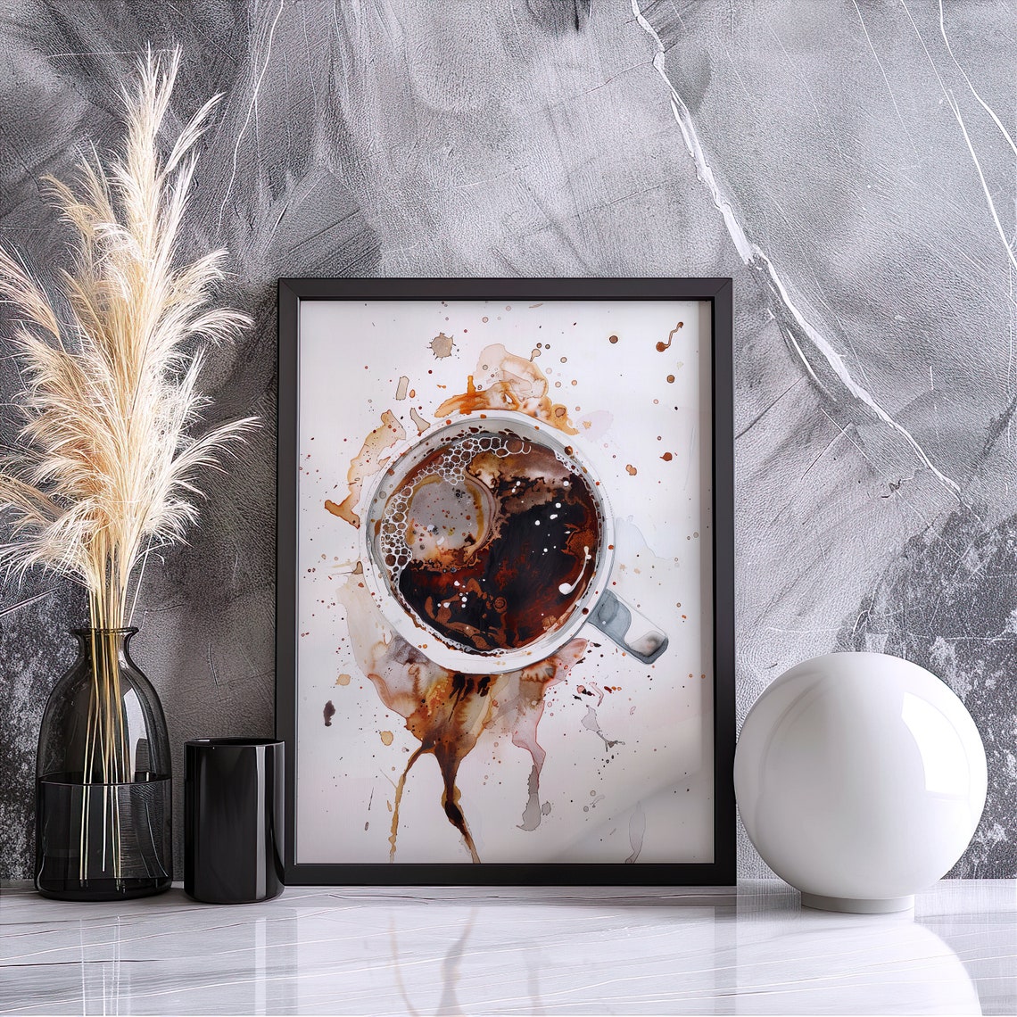 Black Coffee Overhead Watercolor Artistic Splash Modern Art Poster - Image 3