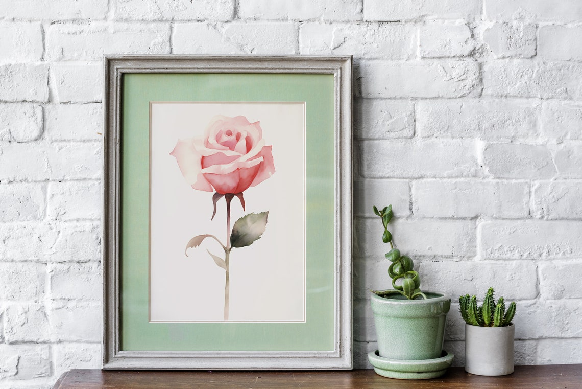 Pink Rose Single Bloom Delicate Watercolor Minimalist Flower Poster - Image 5