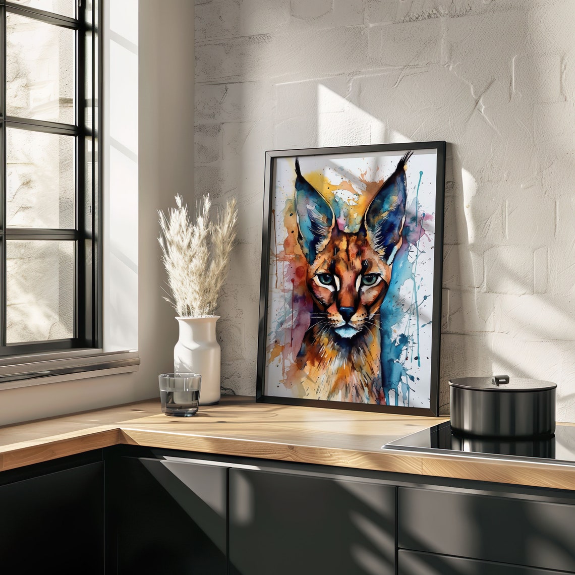 Caracal Wild Cat Watercolor Portrait Vibrant Splash Art Poster - Image 5