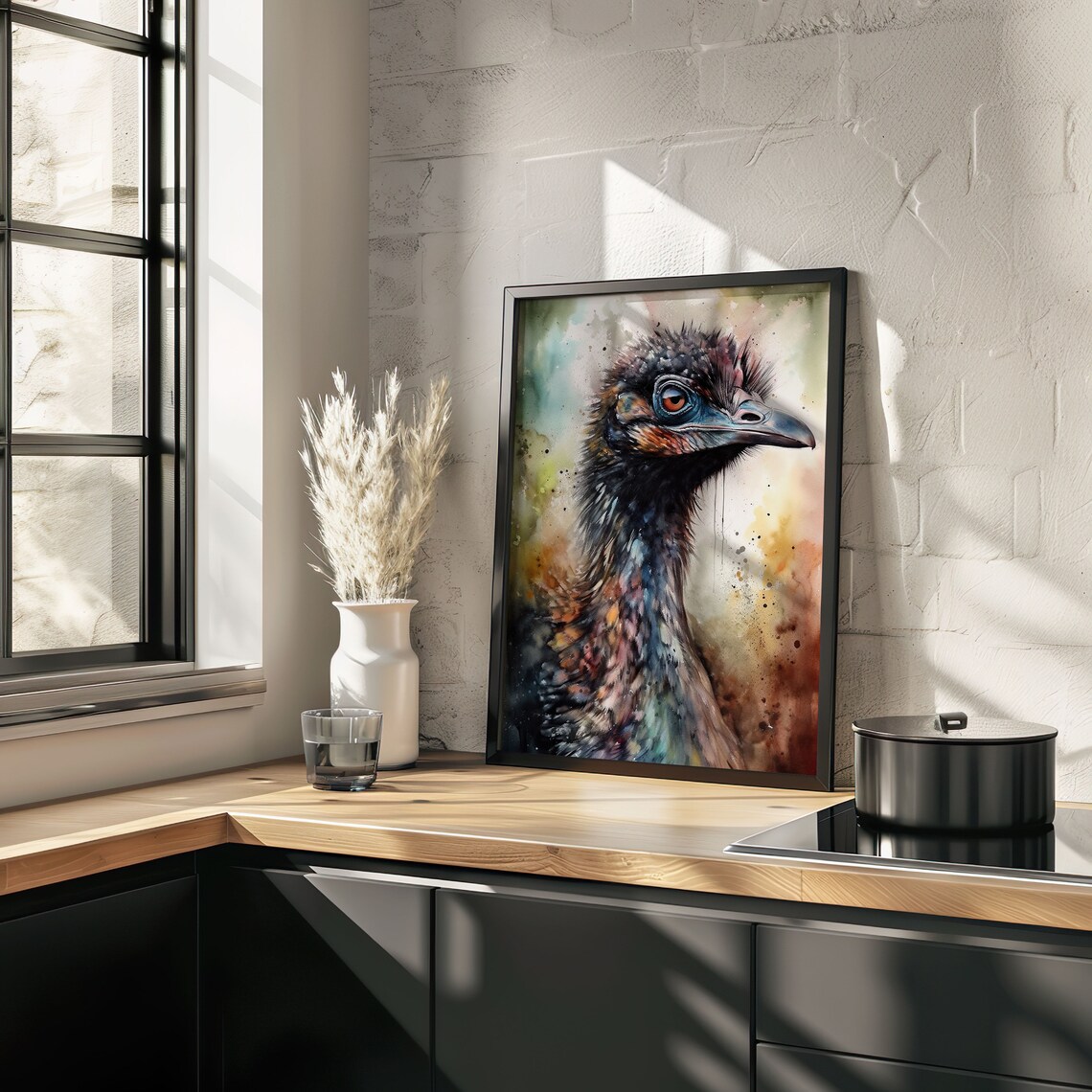 Emu Watercolor Portrait Exotic Bird Wildlife Animal Art Poster - Image 4