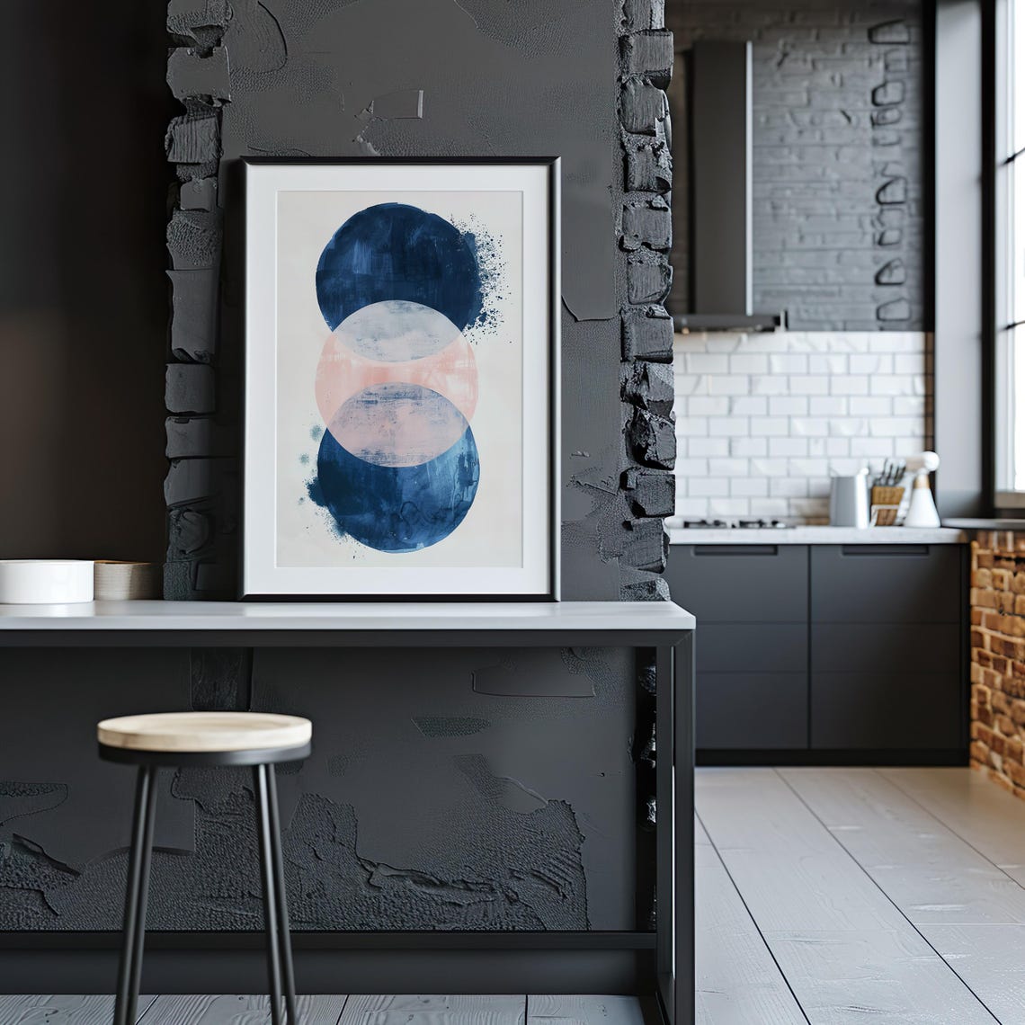 Navy and Blush Overlapping Circles Abstract Watercolor Art Print - Image 4