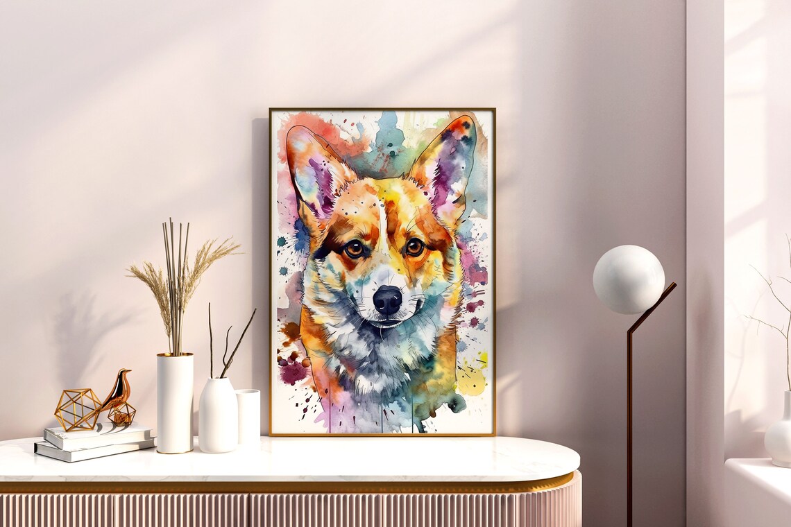 Pembroke Welsh Corgi Watercolor Dog Portrait Splash Art Poster - Image 3