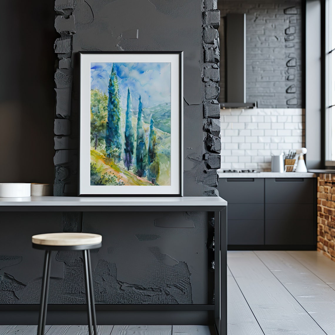 Tall Cypress Trees Watercolor Mediterranean Landscape Poster - Image 4