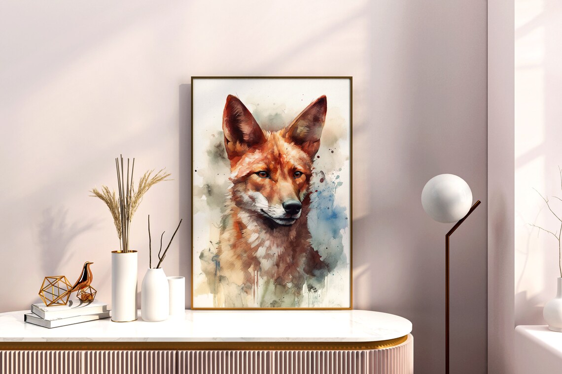 Wild Dog Watercolor Portrait Amber Eyes Rustic Wildlife Art Poster - Image 4
