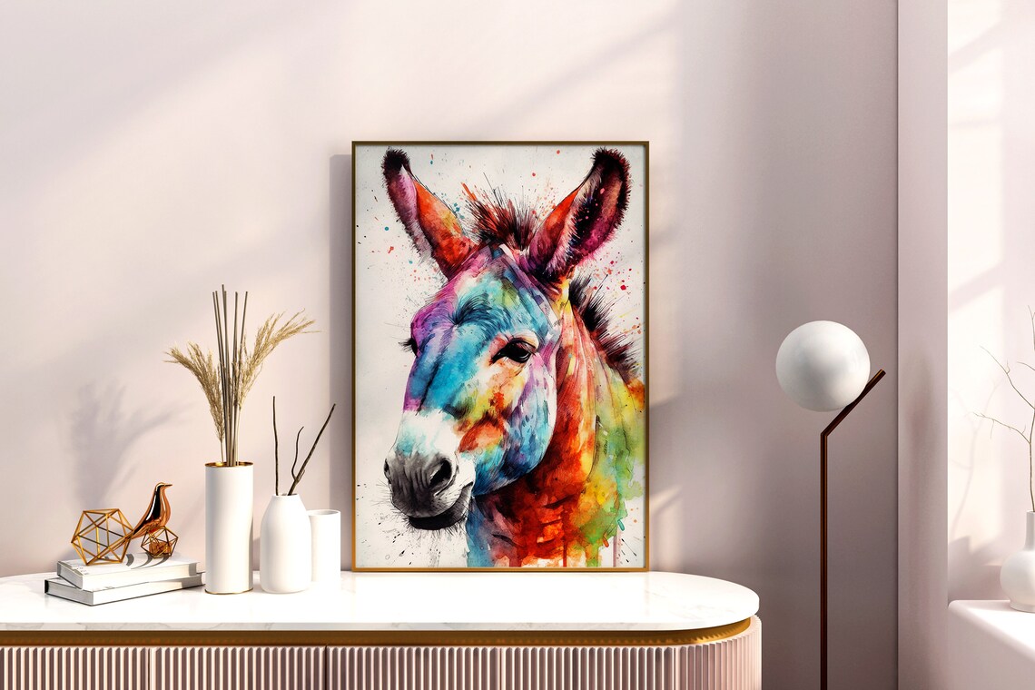 Colorful Donkey Painting Wall Art Poster Gift Watercolor Colorful Animal Painting Illustration Nature Wall Art Home Decor Print - Image 5