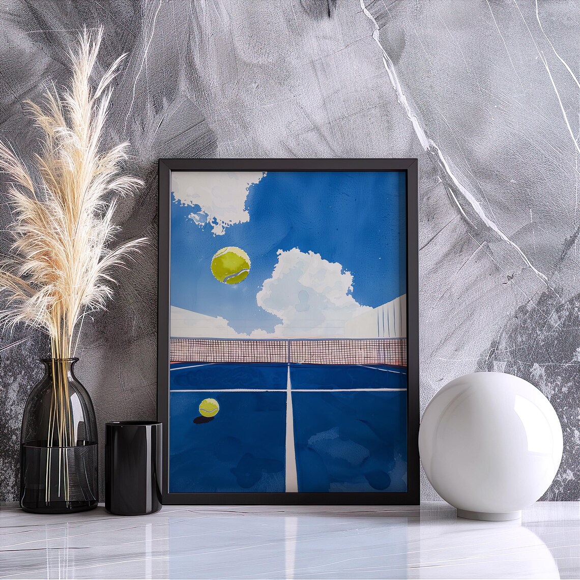 Tennis Court Watercolor Blue Hard Court Summer Tennis Sport Poster - Image 2