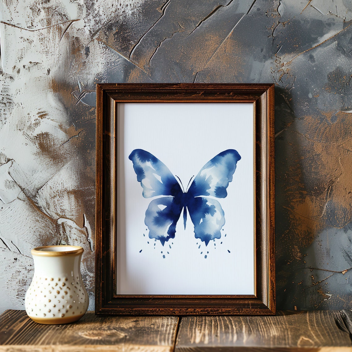 Blue Watercolor Butterfly Centered Wings Minimal Insect Poster - Image 3