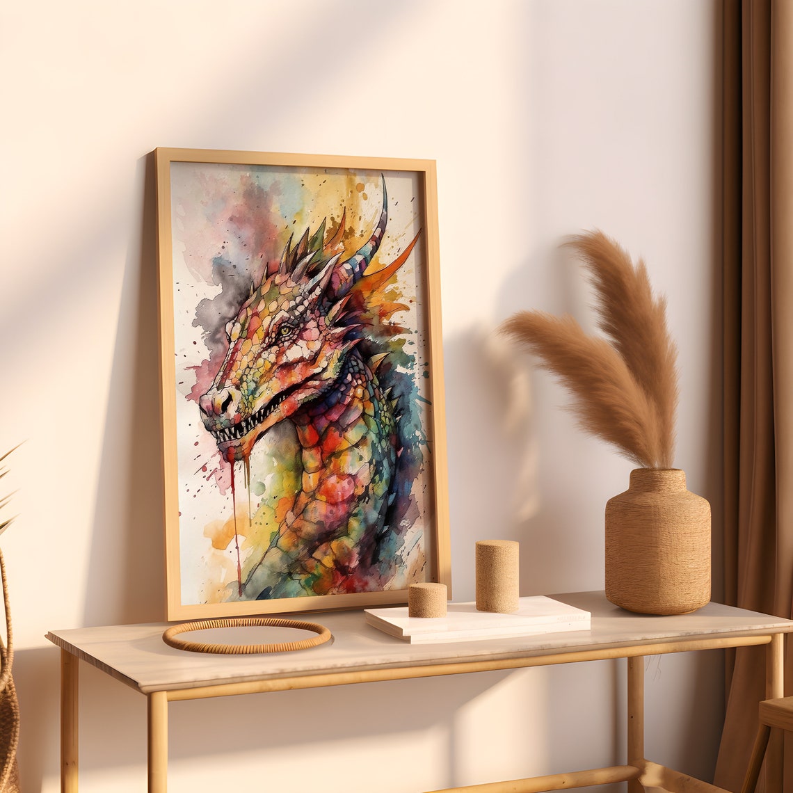 Dragon Watercolor Portrait Fantasy Creature Rainbow Art Poster - Image 4