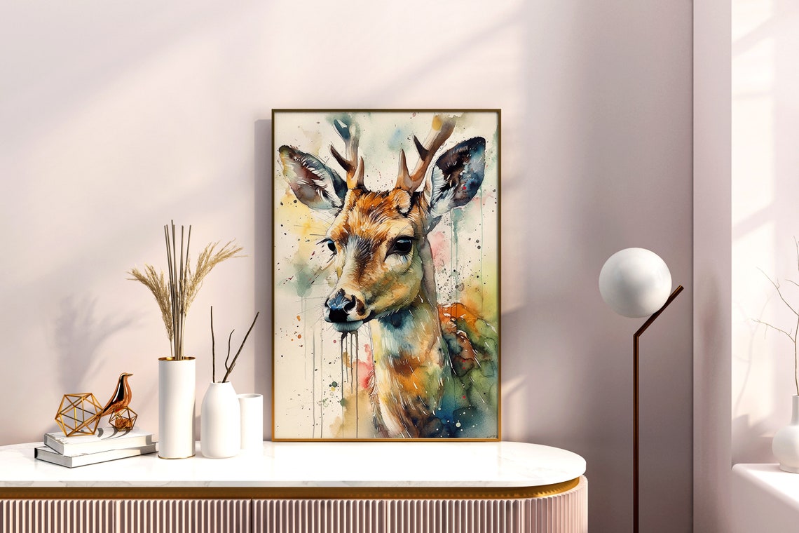 Young Deer Watercolor Portrait Rustic Woodland Animal Art Poster - Image 4