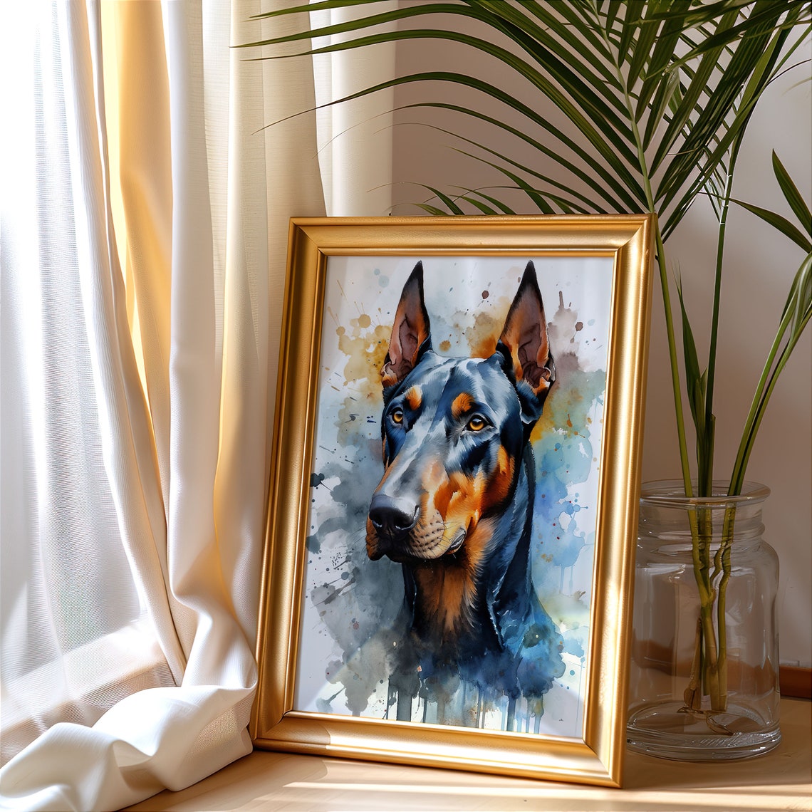 Doberman Pinscher Watercolor Dog Portrait Colorful Splash Art Poster - Image 4