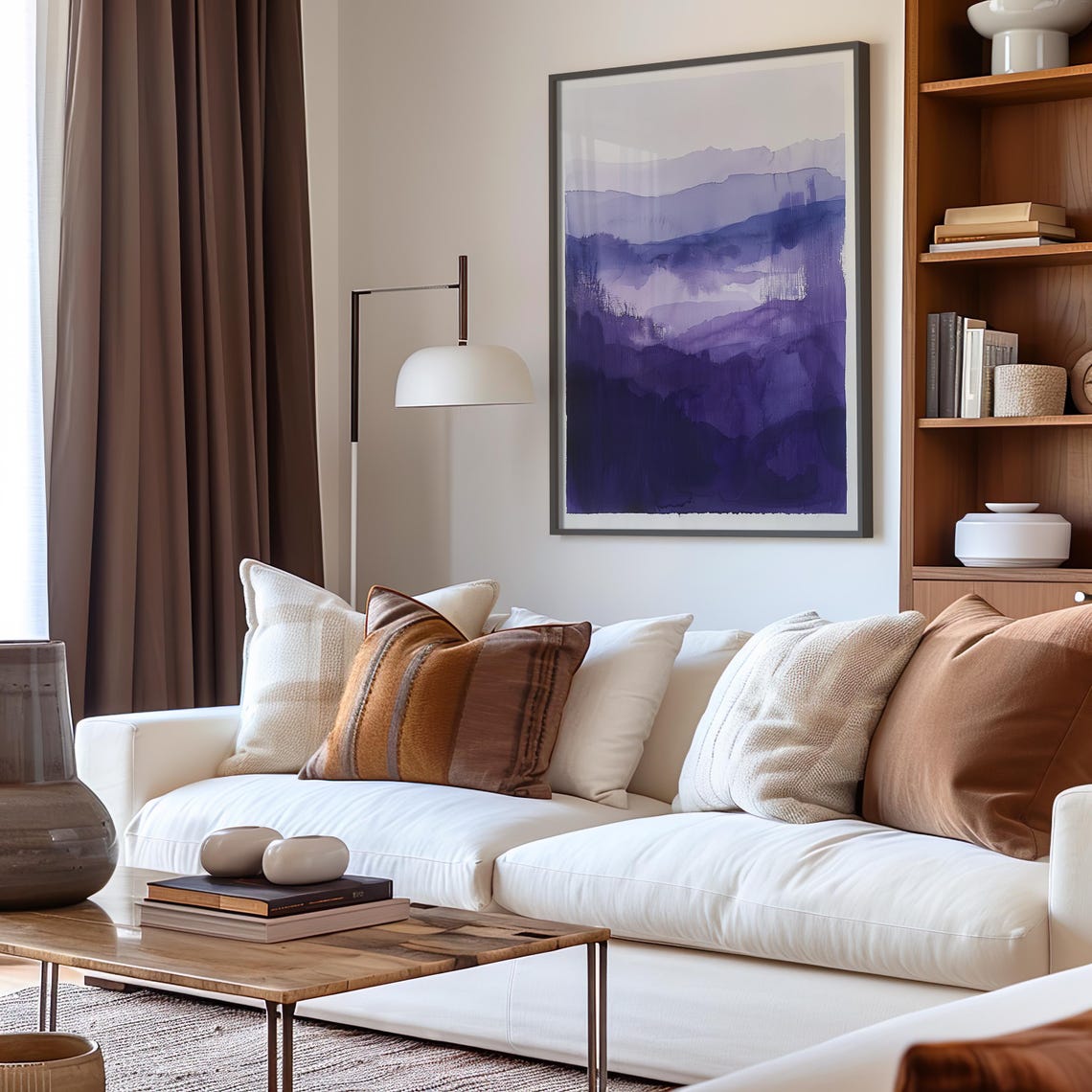 Purple Mountain Ridges Abstract Watercolor Modern Minimal Art Poster - Image 3