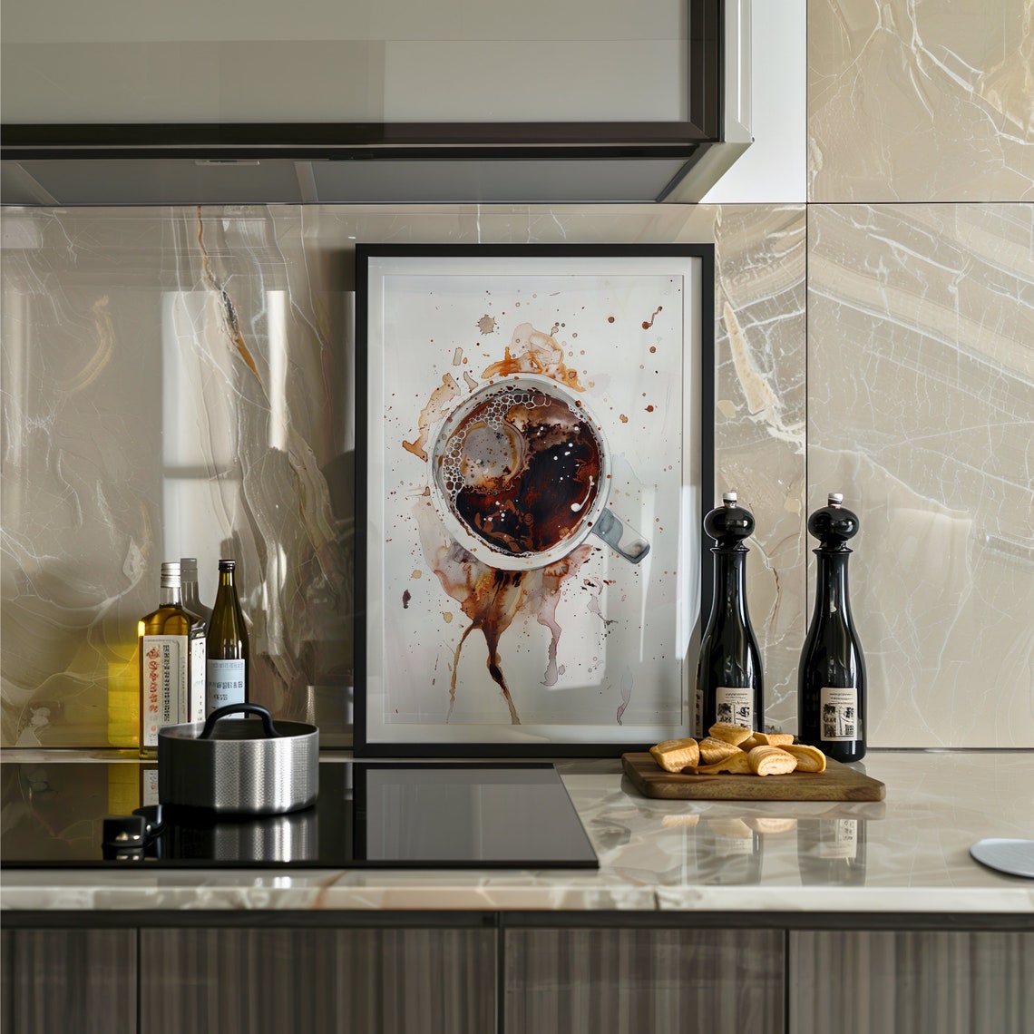 Black Coffee Overhead Watercolor Artistic Splash Modern Art Poster - Image 2