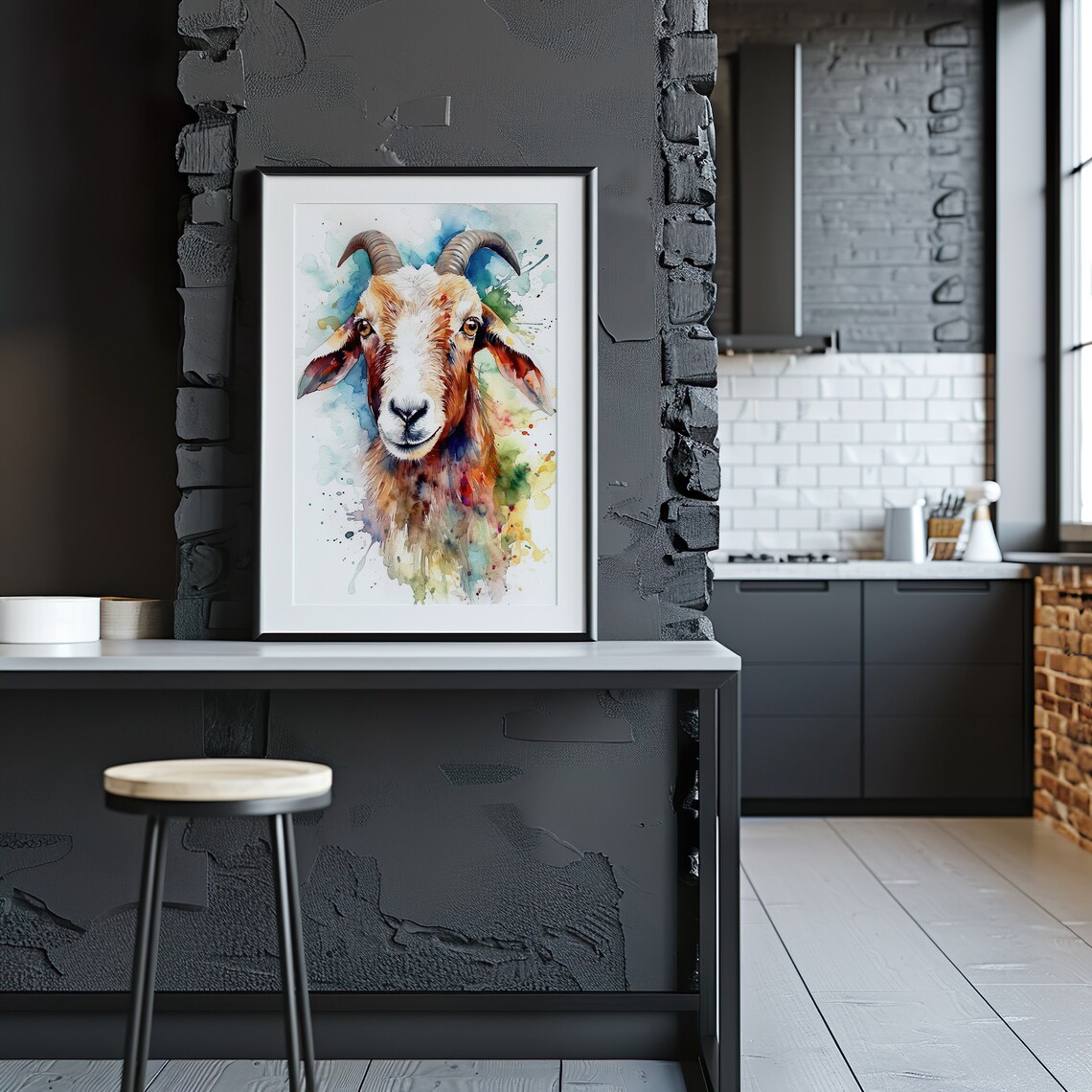 Friendly Goat Portrait Colorful Watercolor Farm Animal Poster - Image 5
