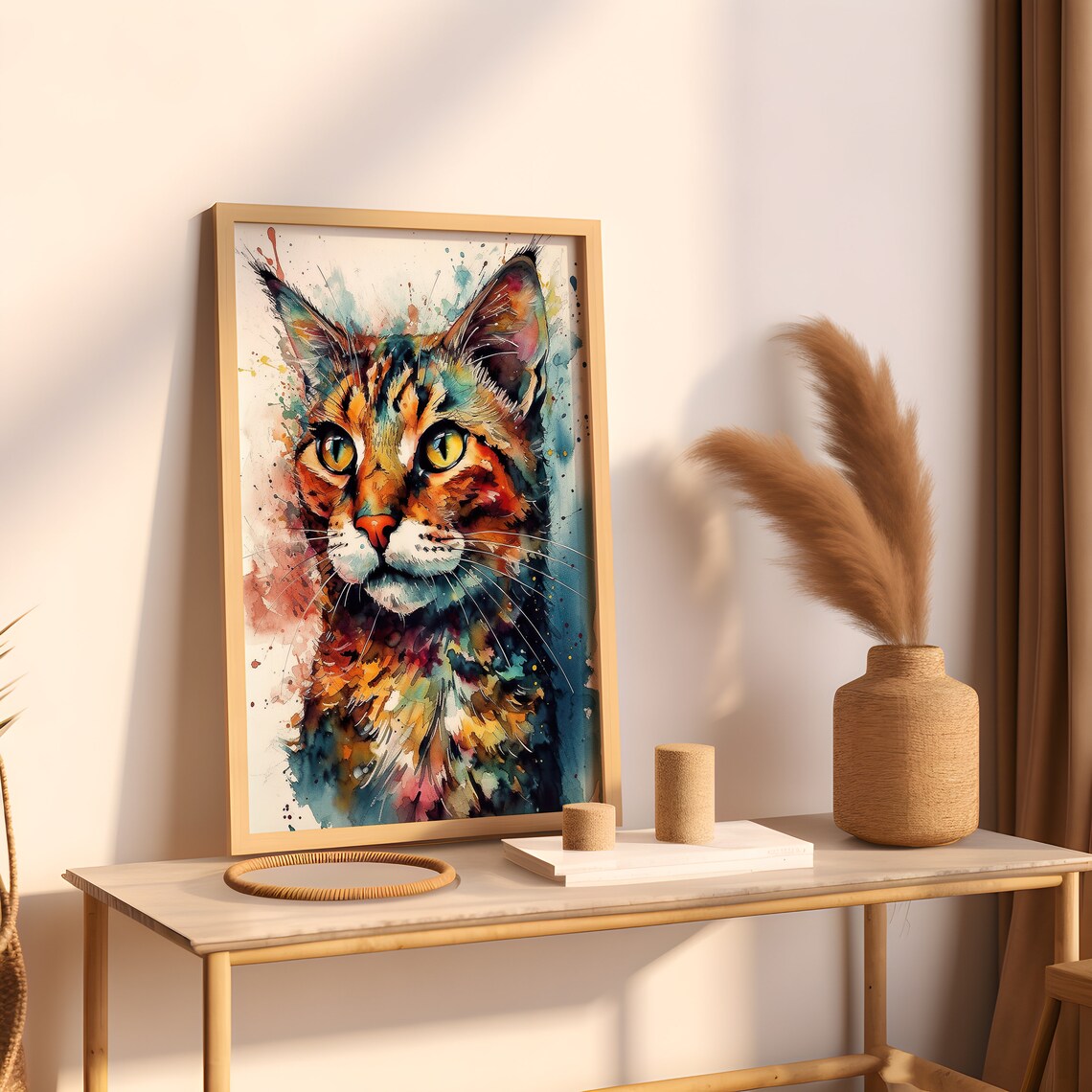 Cat Painting Wall Art Poster Gift Watercolor Colorful Animal Painting Illustration Nature Wall Art Home Decor Watercolor Print - Image 3