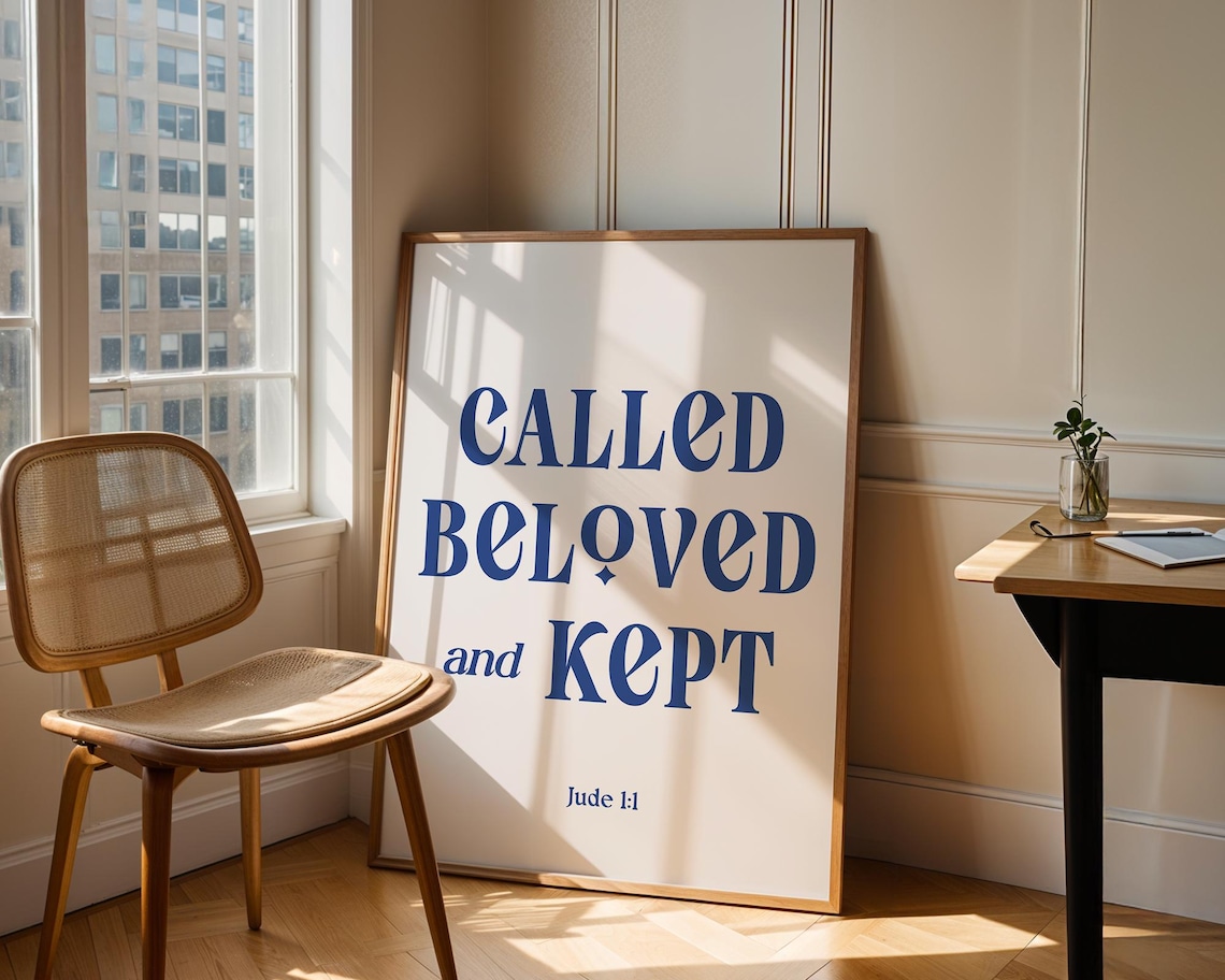 Called Beloved And Kept Jude 11 Blue Typography Faith Wall Art