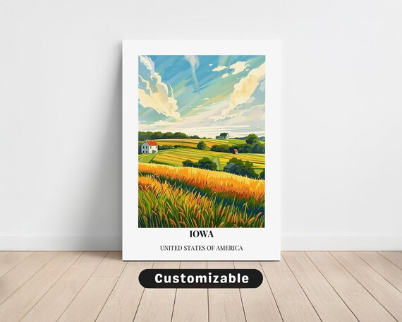 Iowa Wheat Field Sunrise Minimalist Border Travel Art Poster