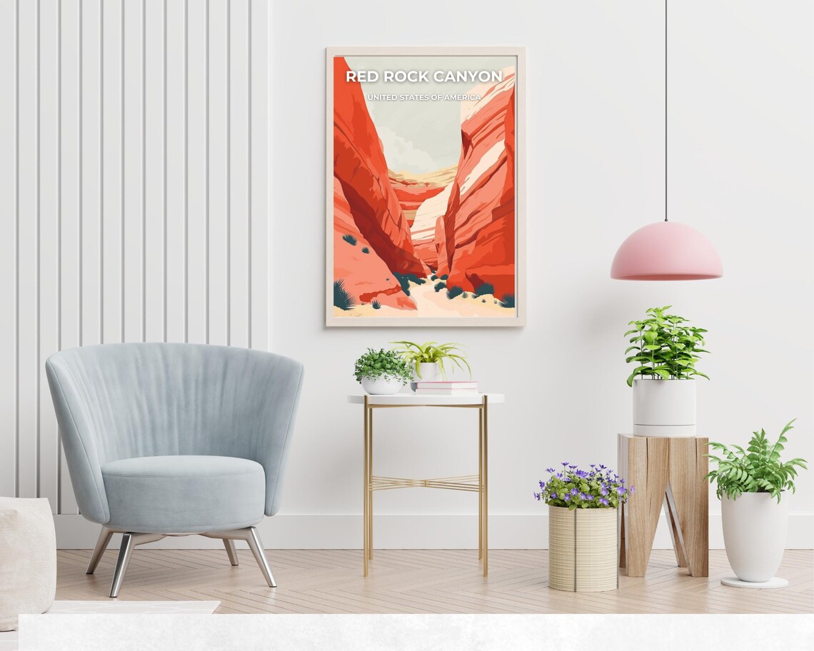 Red Rock Canyon Slot Canyon Vintage Travel Poster with Overlay Text - Image 2