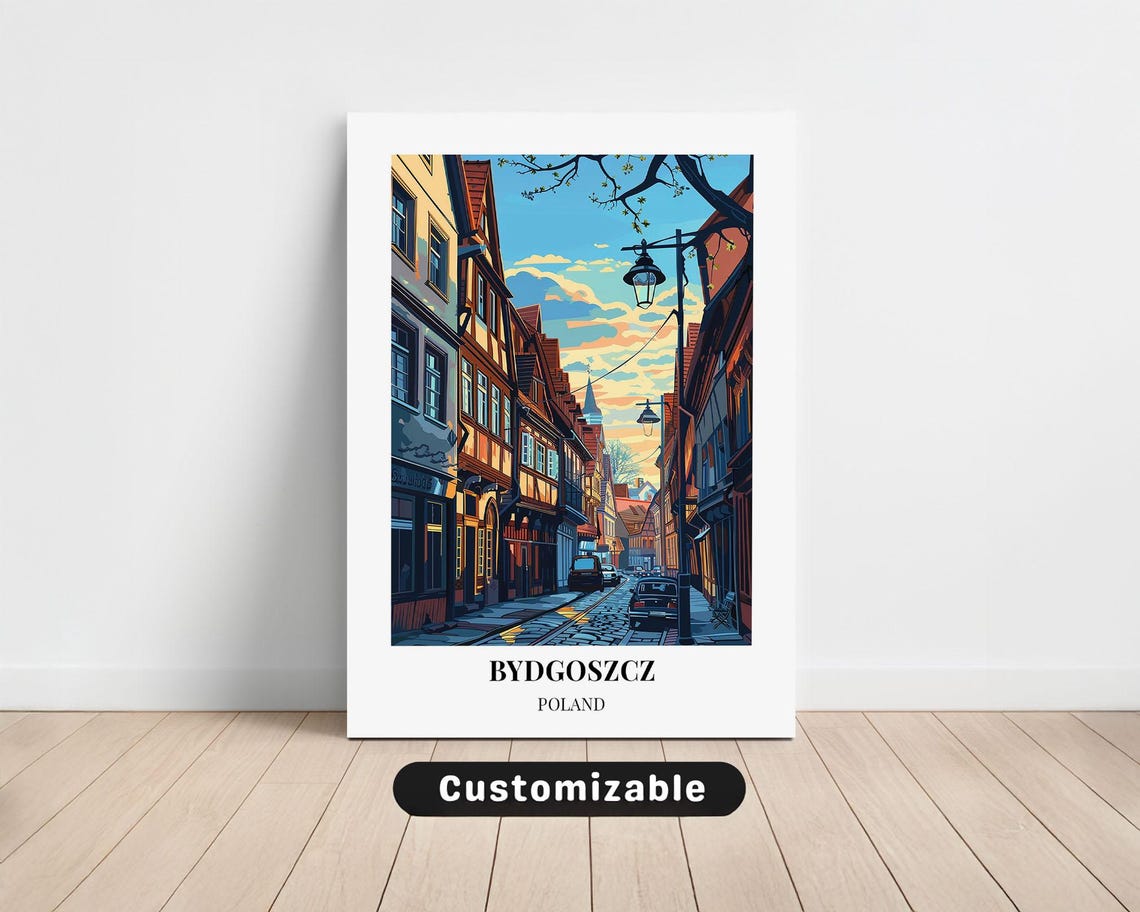 Bydgoszcz Poland Old Town Cobblestone Street Sunset Travel Poster