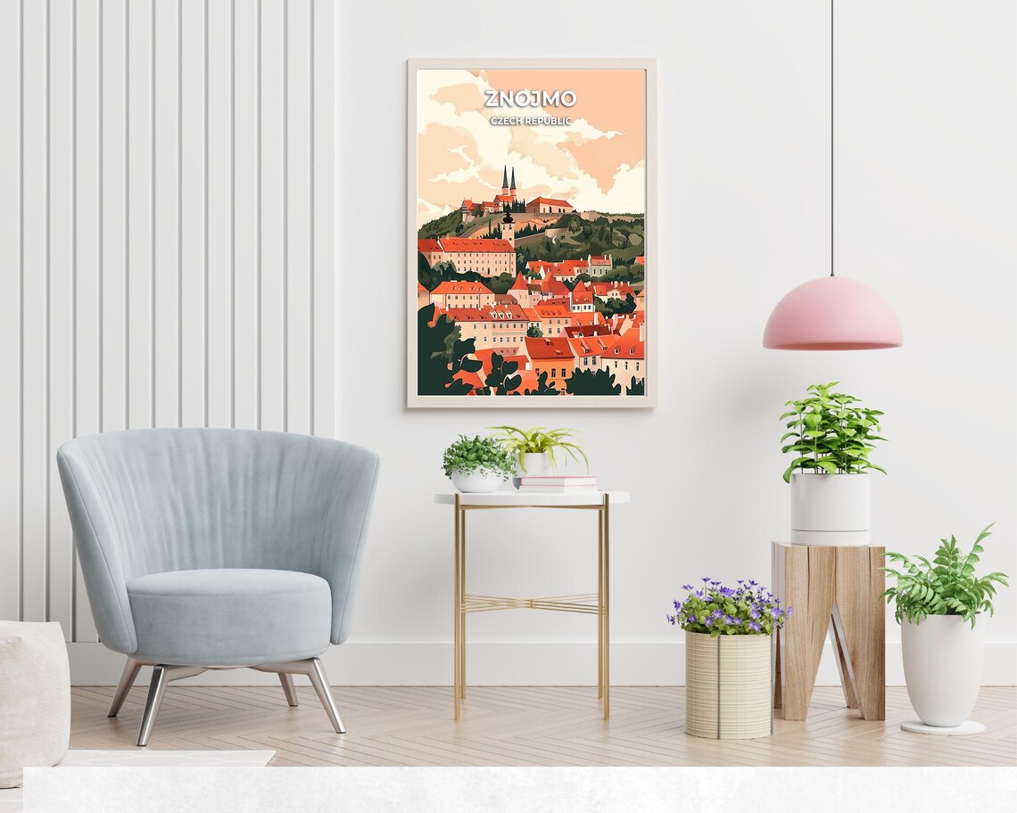 Znojmo Czech Republic Castle Hill Old Town Sunset Travel Poster - Image 2
