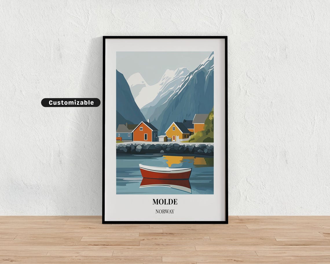 Molde Norway Fjord Harbor Rowboat Coastal Scenic Travel Poster