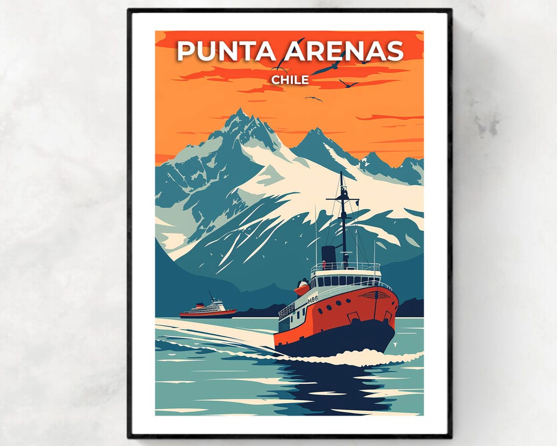 Strait Of Magellan Travel Print Wall Art Punta Arenas Chile City Print Strait Of Magellan Travel Gift Strait Of Magellan Poster