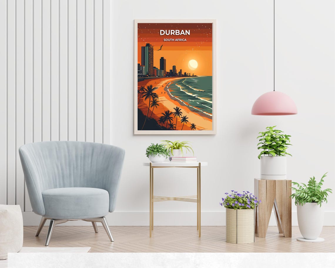 Durban Beachfront Skyline at Sunset South Africa Travel Poster - Image 2