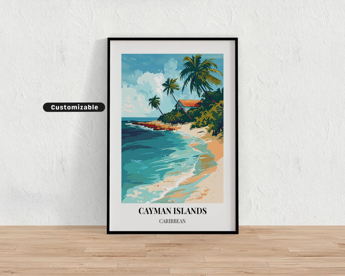 Cayman Islands Caribbean Cove Tropical Beach Illustration Poster