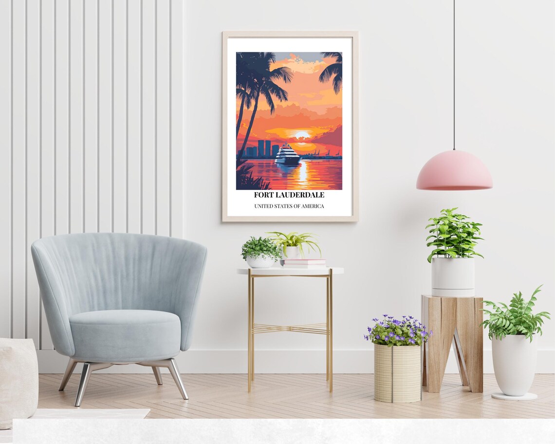 Fort Lauderdale Florida Sunset Yacht Palm Beach Travel Poster - Image 2