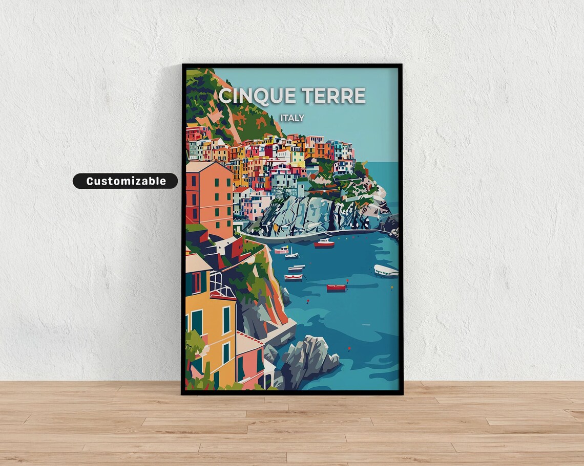 Cinque Terre Italy Colorful Cliffside Village Harbor Boats View Poster