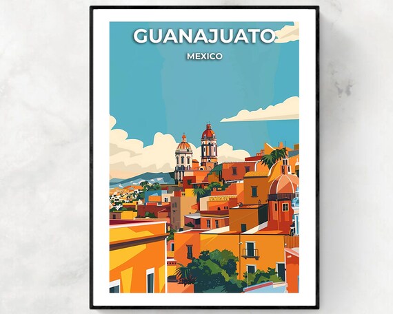 Guanajuato Daytime Colorful Hillside Rooftops Mexico Travel Poster