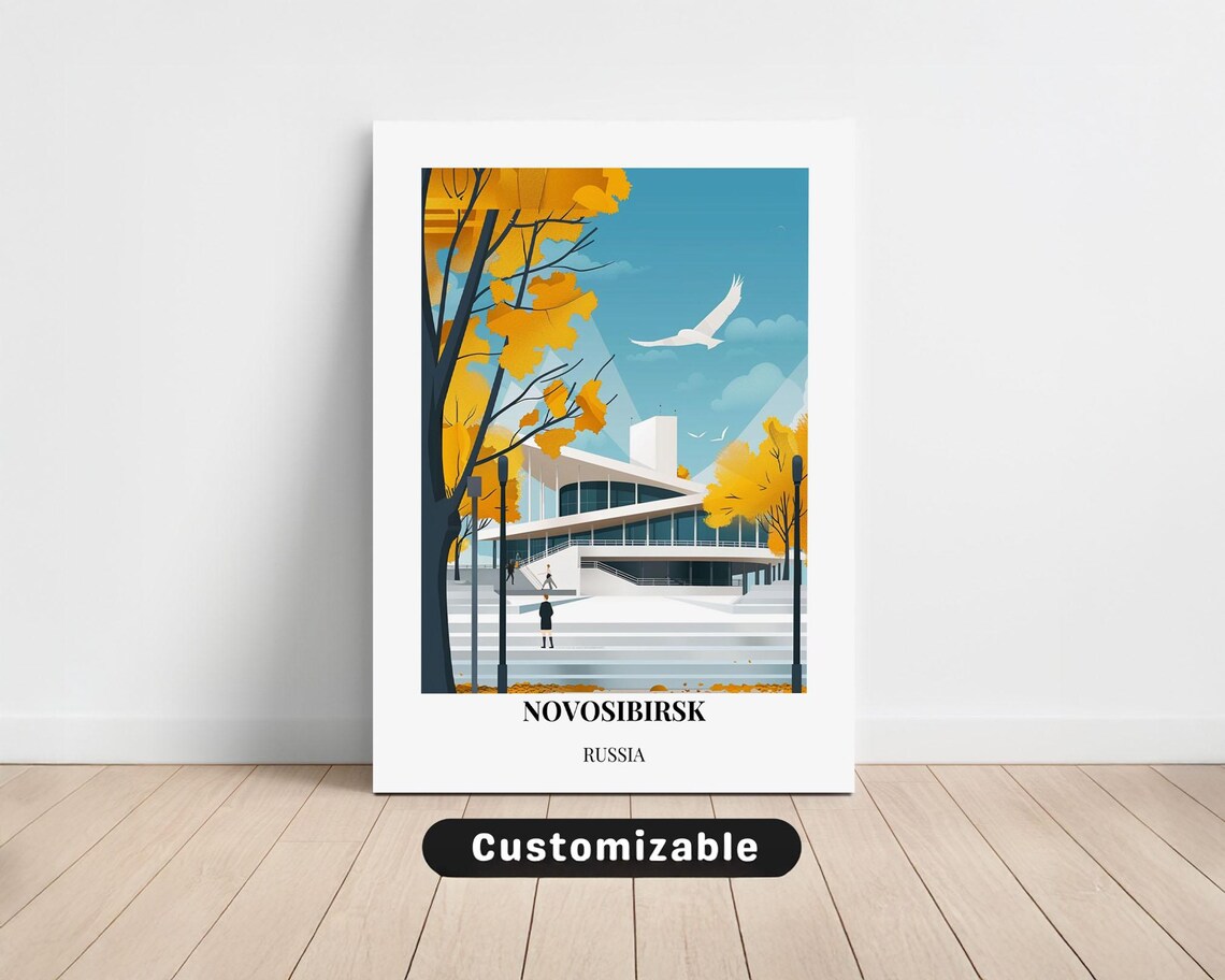 Novosibirsk Russia Modern Building Golden Autumn Travel Poster