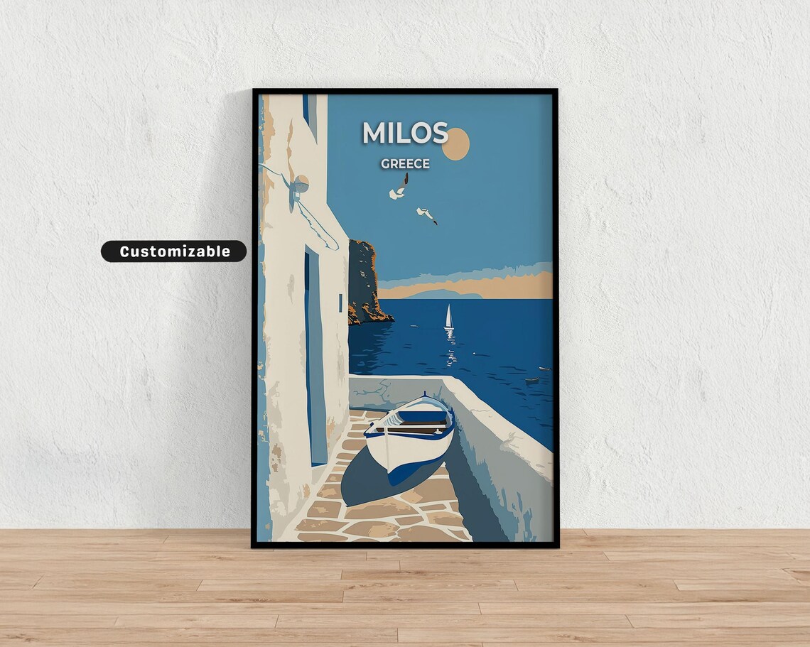 Milos Greece Island Vintage Aegean Coastal Scenery Travel Poster