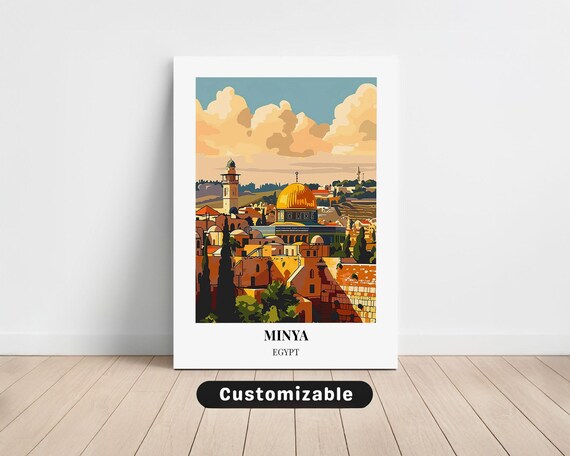 Minya Egypt Golden Dome Shrine Old Town Skyline Travel Poster