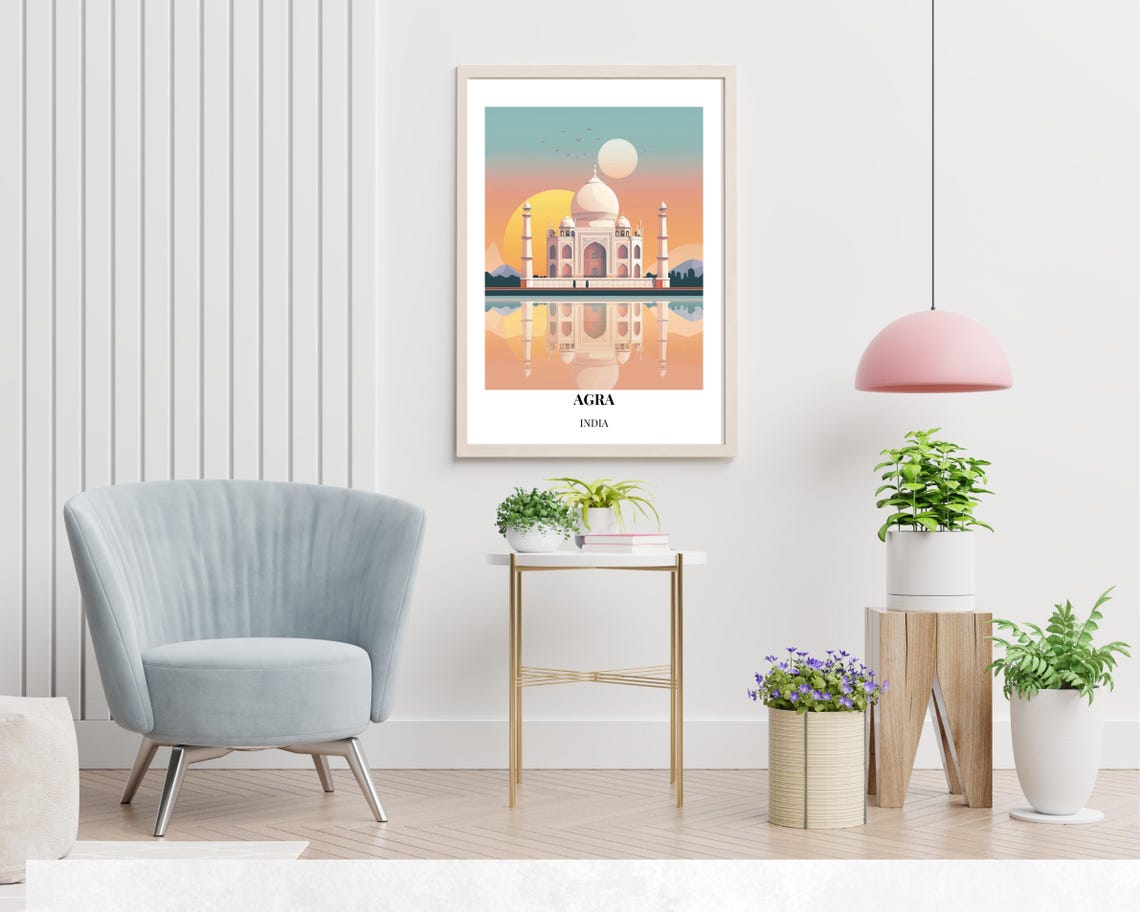 Grand Agra India Taj Mahal Golden Sunset Reflection Travel Poster - Image 2