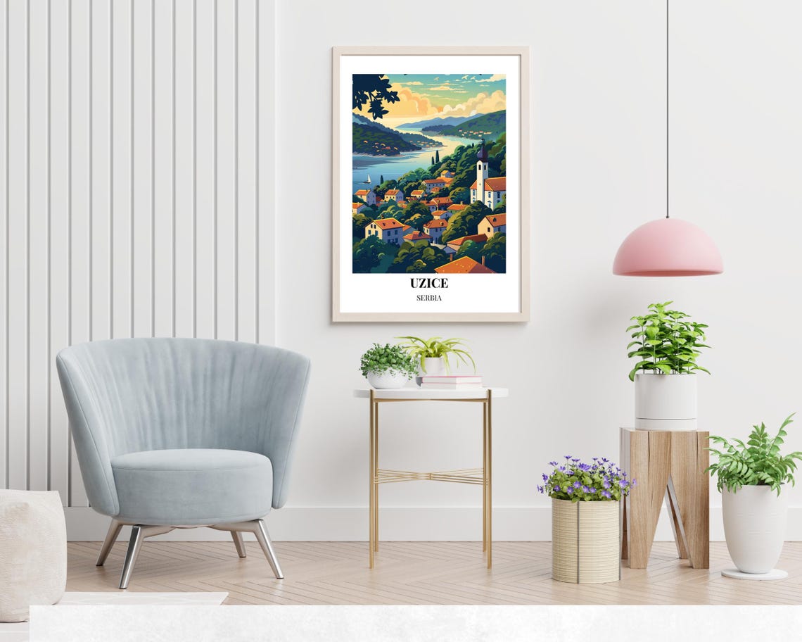 Uzice Serbia Riverside Old Town Hillside Vintage Travel Poster - Image 2