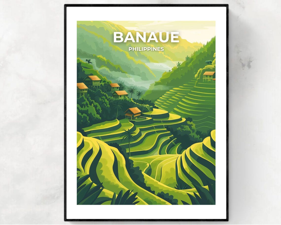 Banaue Green Rice Terraces and Mountain Huts Philippines Poster