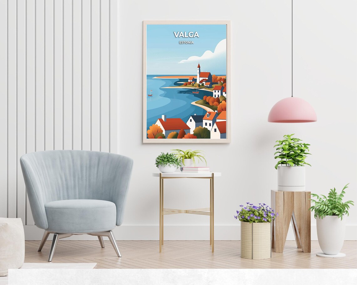 Valga Estonia Picturesque Coastal Village Curved Bay Travel Poster - Image 2