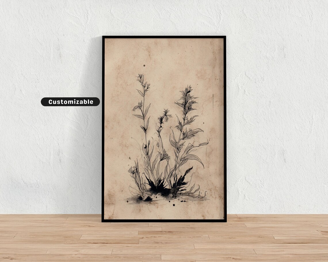Wild Botanical Ink Sketch Vintage Paper Minimalist Plant Poster