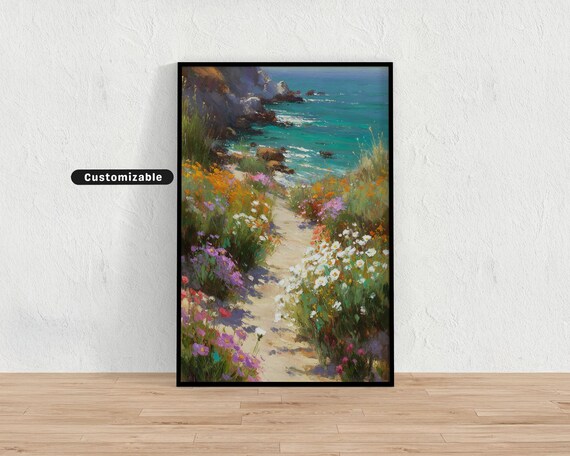 Flower Path to Turquoise Cove Impressionist Coastal Wall Art