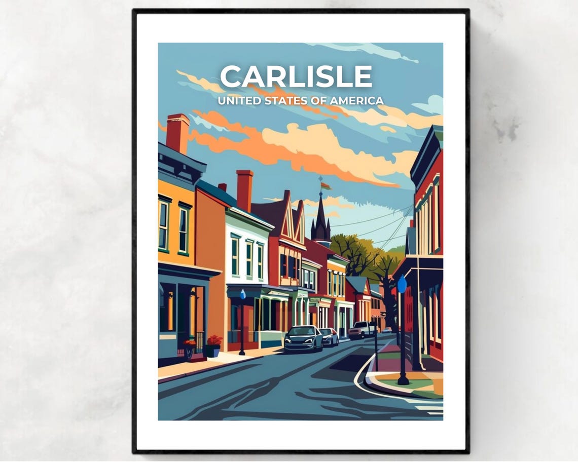 Carlisle Pennsylvania Main Street Sunset White Title Travel Poster