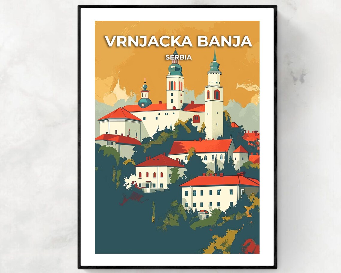 Vrnjacka Banja Serbia Spa Town Church Towers Golden Travel Poster