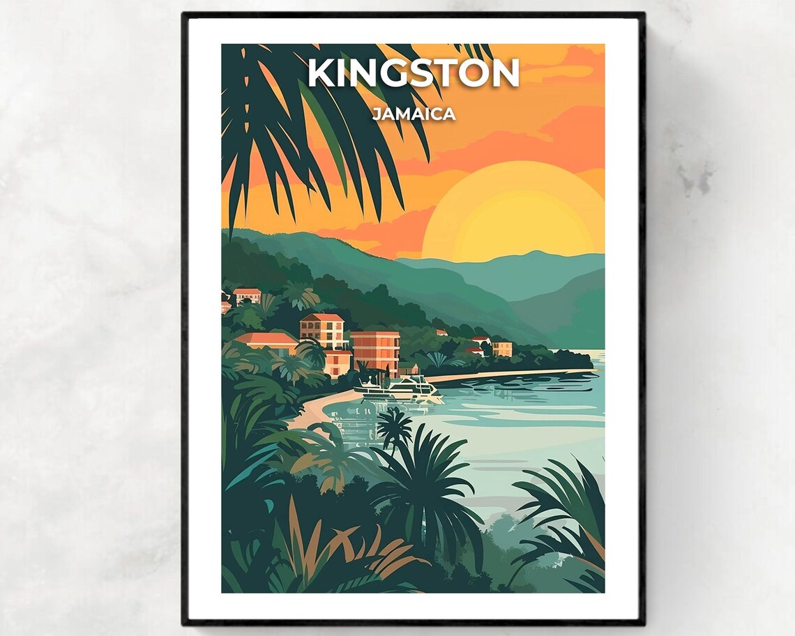 Kingston Jamaica Golden Sunset Glow Over Hillside Coast Poster