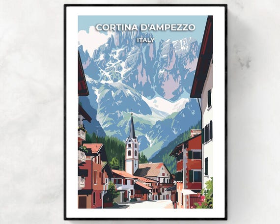 Cortina Dampezzo Travel Print Cortina Cortina Dampezzo Ski Poster Italy Ski Poster Cortina Dampezzo Ski Resort Print