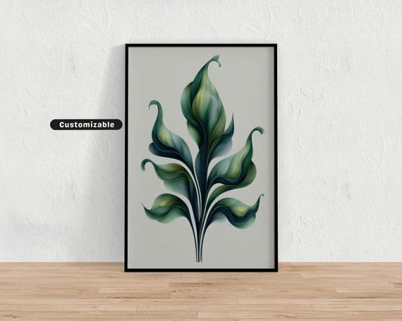 Stylized Single Plant With Organic Curves Minimal Botanical Wall Art Neutral Nature Print